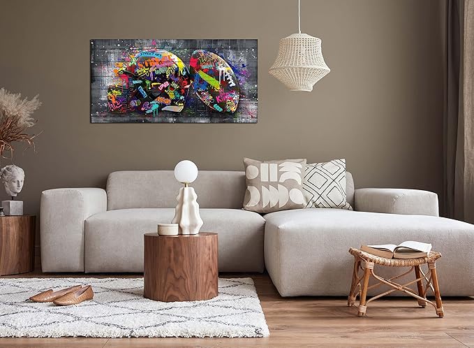SIXTTART American Football Posters For Boys Bedroom - Graffiti Rugby Ball Canvas Wall Art For Office - Sports Posters Wall Decor Ready To Hang Size 40" x 20"