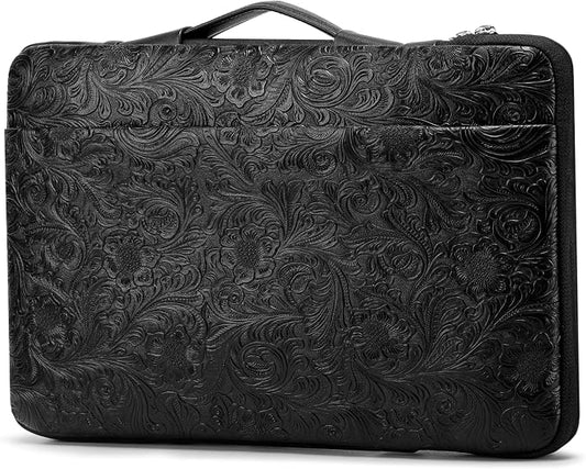 Kinmac Embossed PU Leather 360° Heavy Duty Protective Laptop Sleeve with Poacket (Paisley Black, 12.5 inch-13.6 inch)