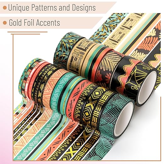 Mr. Pen- Washi Tape Set, 21 Rolls, Assorted Sizes, 5.5 Yards/Roll | Washi Tape for Scrapbook, Arts, Crafts, Journals and Planners, Ethnic Elegance Design