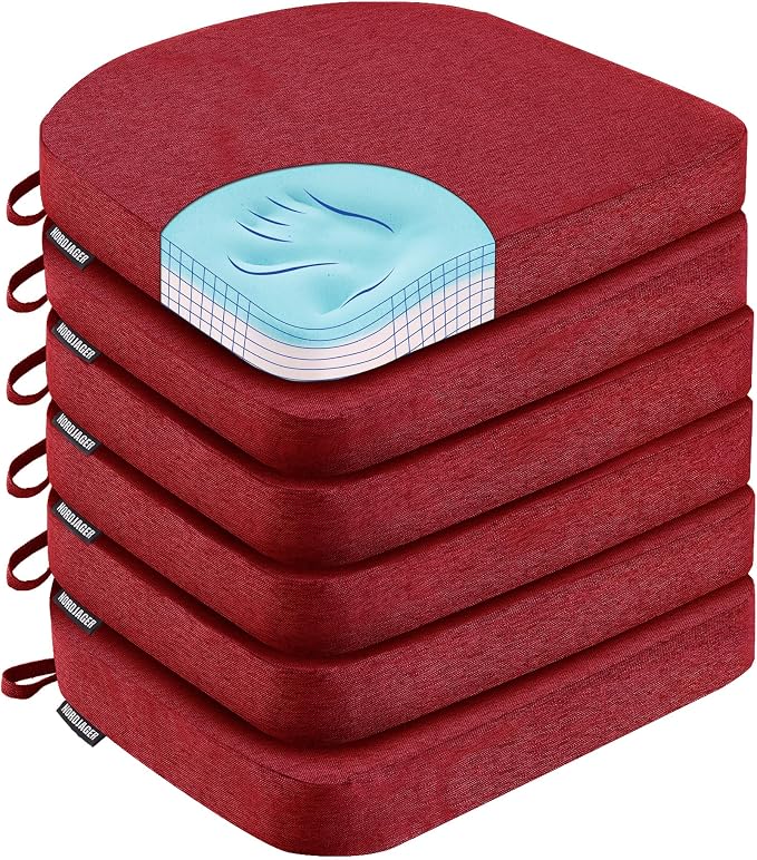 Nordjager Chair Cushions for Dining Chairs, 6 Pack Memory Foam Cushion | 2.5" Thick Chair Cushion; Waterproo Surface with 17" x 16" Size for Kitchen & Dining Chairs, Secure Ties and Washable Cover.