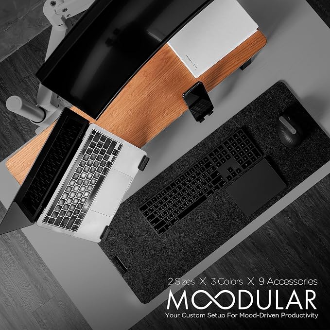 Moodular Wooden Monitor Stand Desk Organizer, Standard 33.4" Oak | Customizable Organized Workspace, Aluminum Slide Rails, 10 Add-Ons Sold Separately: Storage Drawer, Tablet, Phone & More