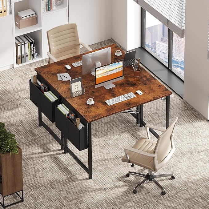 OLIXIS Small Computer Desk, 40 Inch Home Office Desks, Writing Study Craft Work Gaming Table, Computer Workstation for Bedroom Small Spaces with Storage Bag and Headphone Hook, Rustic Brown