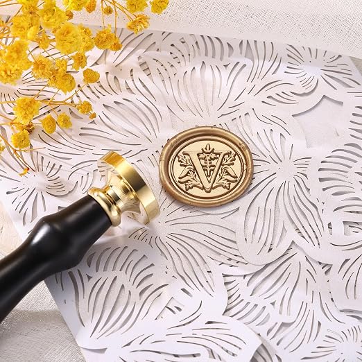 Yoption Traditional Initial Alphabet Wax Seal Stamp with 120 Antique Gold Wax Seal Beads Kit for Wedding Engagement Party Invitation Envelope Christmas Gift Wrap - Letter V