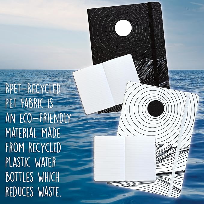 Better Office Products Recycled Plastic Bottle Notebook Journal, 8.3" x 5.8" (A5), 192 College Ruled Pages, Hardcover, Inner Pocket, Banded, Cover Made of Plastic Bottles (2, Black + White)