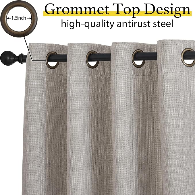 NICETOWN Thick Living Room Valances 24 inches Long, Farmhouse Grommet Faux Linen Room Darkening Curtain Tiers Thermal Insulated Window Covering Small Curtains for Cafe, Angora, W52 x L24, 1 Pair