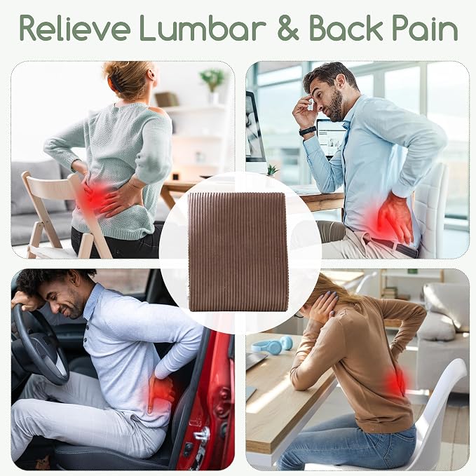 Ergonomic Lumbar Support Pillow for Lower Back Pain Relief, Corduroy Cover Back Support Cushion with Adjustable Straps, Large Size Lumbar Pillow for Office, Gaming & Home Essentials, Large, Brown