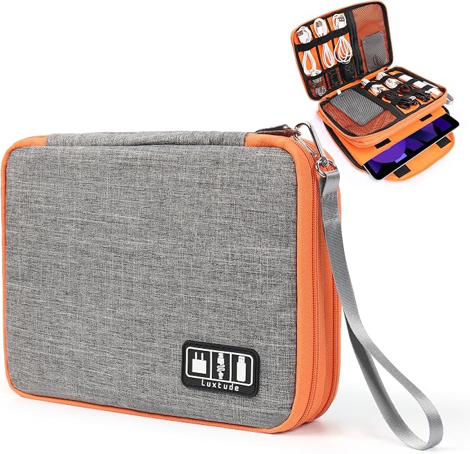 Luxtude Travel Cable Organizer Bag, Electronic Organizer Travel Case Large, Cord Organizers Bag, Tech Bag for Cable Storage/Cord Storage/iPad Pro(up to 11")/Wall Charger/Electronic Accessories