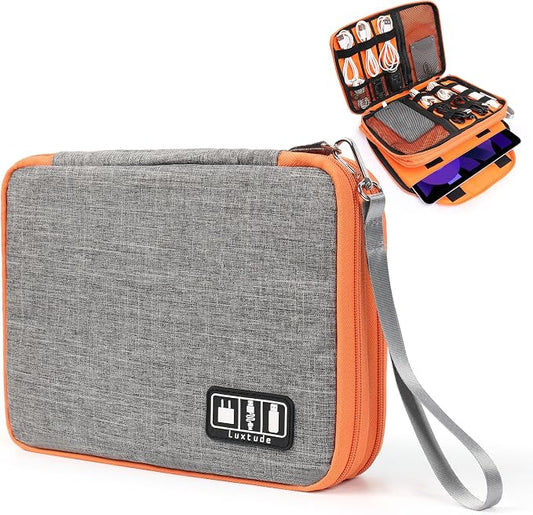 Luxtude Travel Cable Organizer Bag, Electronic Organizer Travel Case Large, Cord Organizers Bag, Tech Bag for Cable Storage/Cord Storage/iPad Pro(up to 11")/Wall Charger/Electronic Accessories