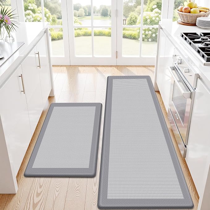 Kitchen Mats, 2PCS Kitchen Rugs for Floor, Cushioned Anti-Fatigue Mats for Kitchen Floor, Non-Slip Standing Desk Mat for Sink, Home, Laundry & Office, 17.3"x30"+17.3"x59" (Grey)