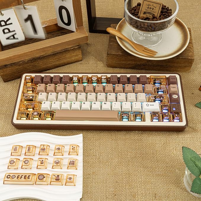 PC+ PBT Keycaps 60 75 100 Percent Cherry Profile, 171 Key Custom Key Cap Dye Sub Keycaps Set Minimalist Style, Universal Compatiability for Cherry Gateron MX Switches Keyboard Coffee Theme