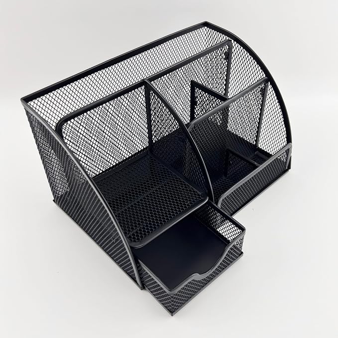 Fengtaiyuan T13, Black Metal Wire Mesh Pencil Holder for Desk, Pencil Cup for Office, Pen Holder for School, Desktop Organizer, Office Storage Box (T13)