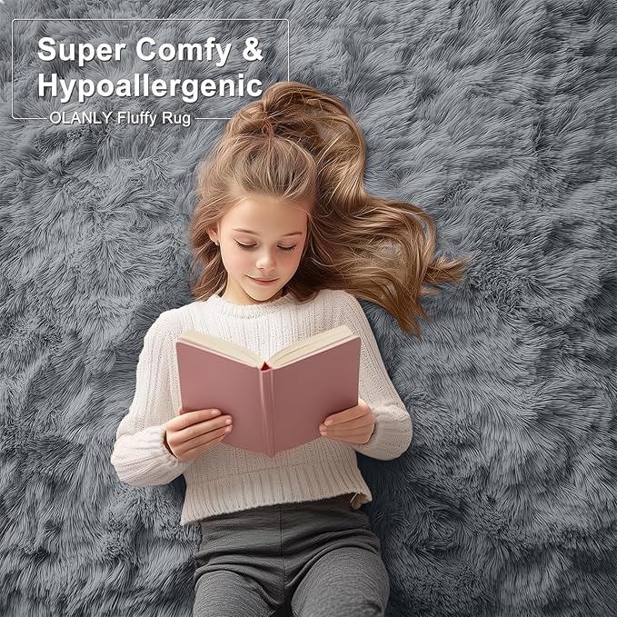 OLANLY 5x9 Machine Washable Large Area Rugs for Living Room, Bedroom, Soft Fluffy Shaggy Bedside Rug, Indoor Floor Carpet for Kids Girls and Boys, Dorms, Nursery, Home Decor Aesthetic, Grey
