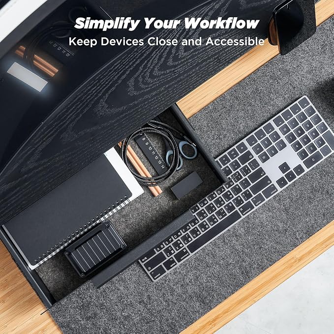Moodular Storage Drawer Add-On for Slide Rails, Do Not Use Alone | Accessory Only, Soft-Closing System, Hidden Storage, Felt Interior, Sturdy Steel Frame, Declutter Your Desk, Black, MSA-DR