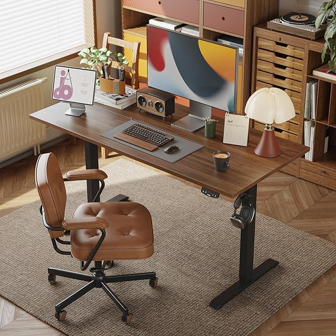 Agilestic Electric Standing Desk, 60 x 24 Inches Height Adjustable Desk, Sit Stand up for Work Office Home, Ergonomic Rising Computer Table with Memory Preset, Dark Walnut