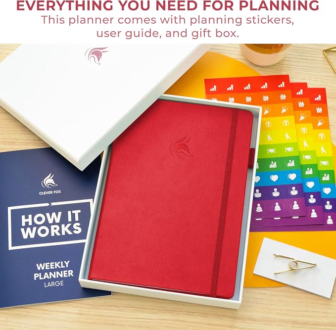 Clever Fox Planner Large – Undated Weekly & Monthly Planner for Productivity, Time Management & Goals – Organizer Journal – 7x10” (Red)