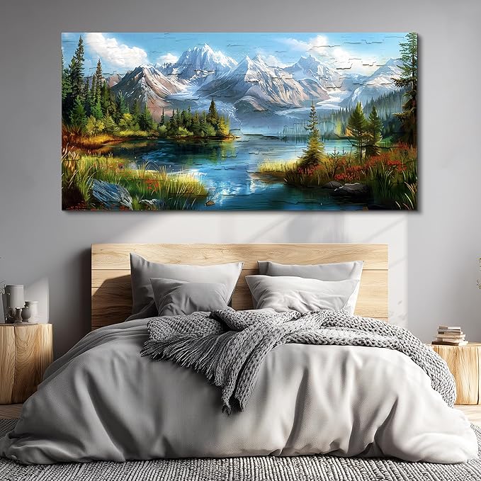 FUHAIHUA Canvas Wall Art For Living Room Large Wall Decor For Office Modern Bedroom Decoration Mountain Rivers Landscape Pictures Farmhouse Painting Artwork Wall Mural Aesthetic Home Decor 30x60 In