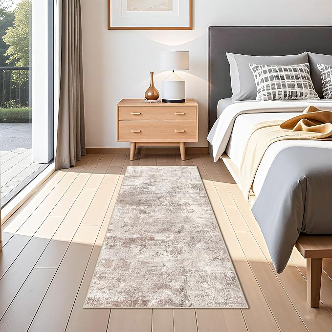 RUUGME Hallway Runner Rug 2x5 - Machine Washable Runner Rug Stain Resistant for Home Non Slip Indoor Entryway Rubber Backing Carpet Bedroom Kitchen Distressed Floor Decor Mat 2x5 Brick/Brown/Beige