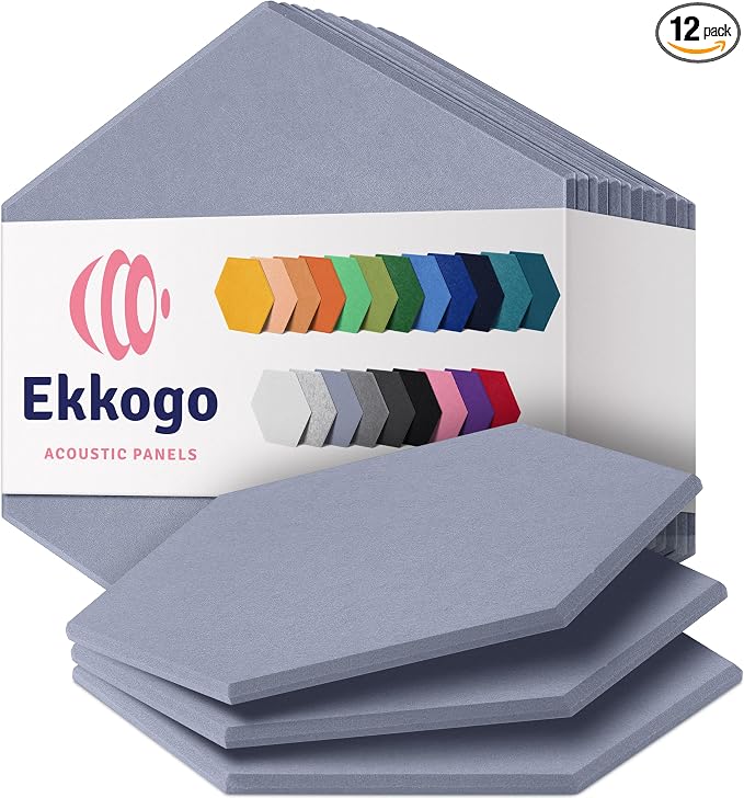 Acoustic Panels 12-Pack - 14"X12.1"X0.4" Soundproof Wall Panels - High Density Sound Dampening - Dusky Gray Hexagon