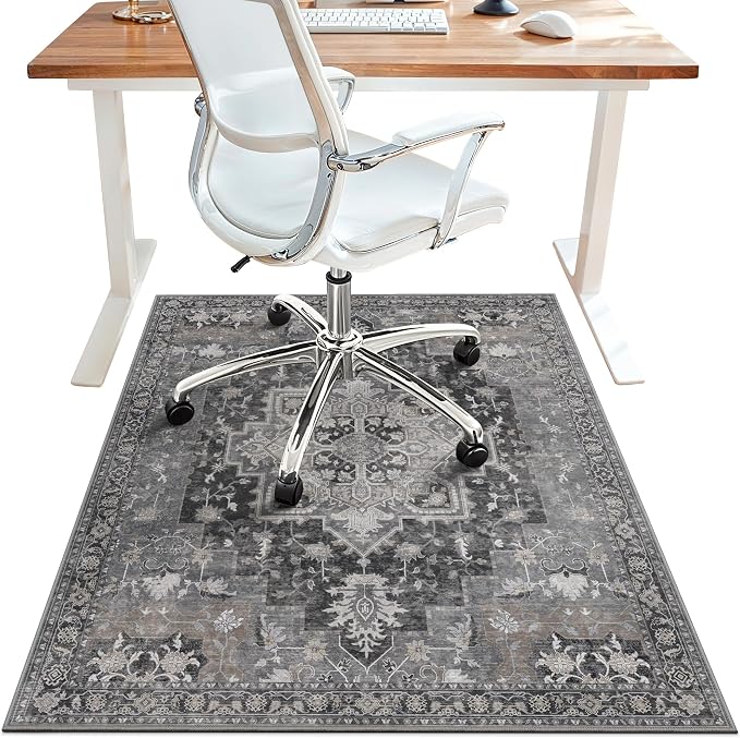 48"x72" Office Chair Mat for Hardwood Tile Floor, Under Desk Carpet Protector for Rolling Computer Chair Mat, Machine Washable Area Rug, Anti-Slip 1/5" Thick Low Pile Thin Vinyl Floor Mat, Black