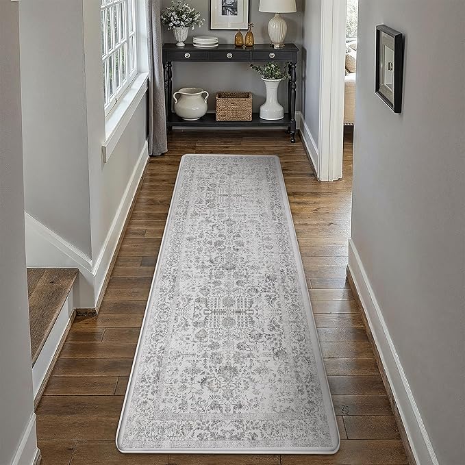 Kitchen Mats 2PCS Anti Fatigue Cushioned Mat Black Vintage Kitchen Mats for Floor Waterproof Non Slip Comfort Standing Retro Floral Rug for Sink Laundry Office 17.3"x59"+17.3"x30"