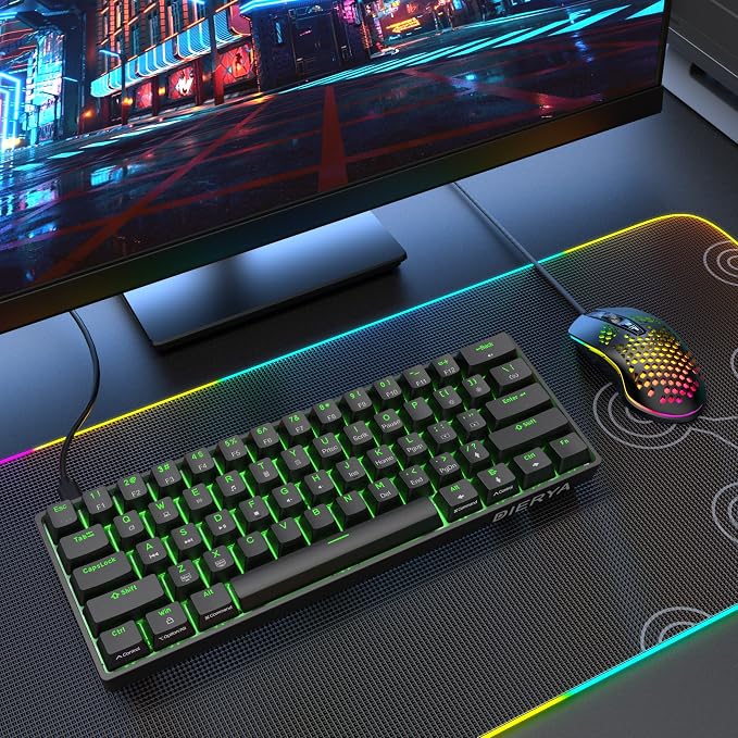 DIERYA 60% Mechanical Keyboard, DK61se Wired Gaming Keyboard with Red Switches, LED Backlit Ultra-Compact 61 Keys Mini Office Keyboard for Windows Laptop PC Gamer Typist（Black）