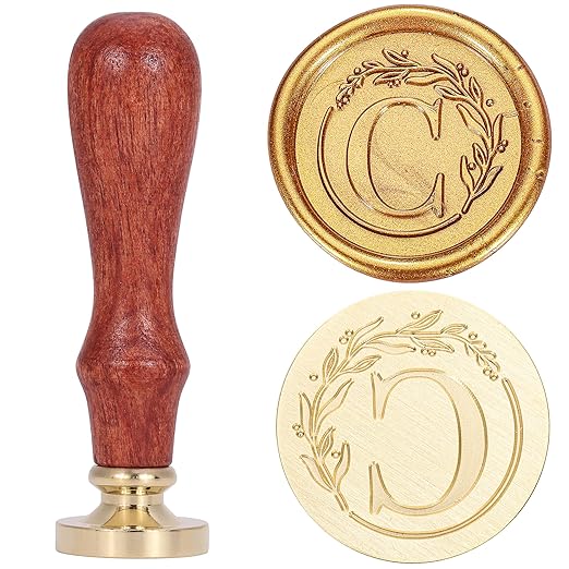 Yoption Vintage Letter C with Wreath Wax Seal Stamp Kit with 120 Antique Gold Wax Seal Beads