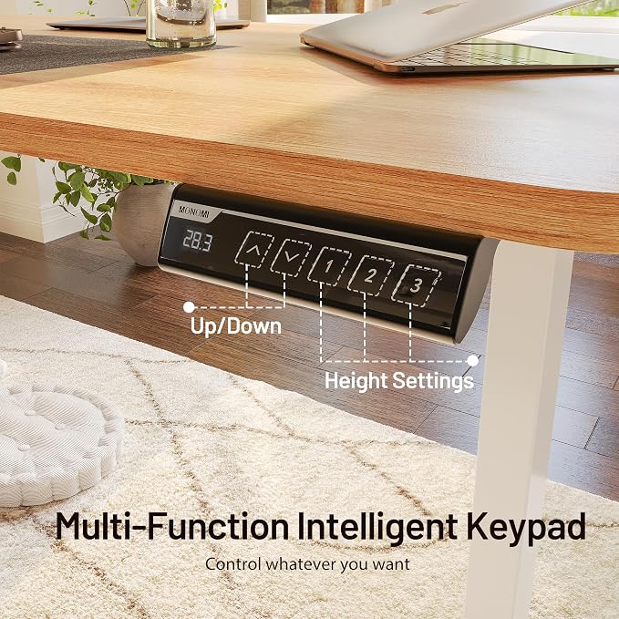 Monomi Electric Standing Desk 55”x24”, Height Adjustable Desk with Wheels | Sit Stand Up Desk for Home Office,Ergonomic Computer desk with Memory Preset and Anti-Collision,Headphone Hook, Natural