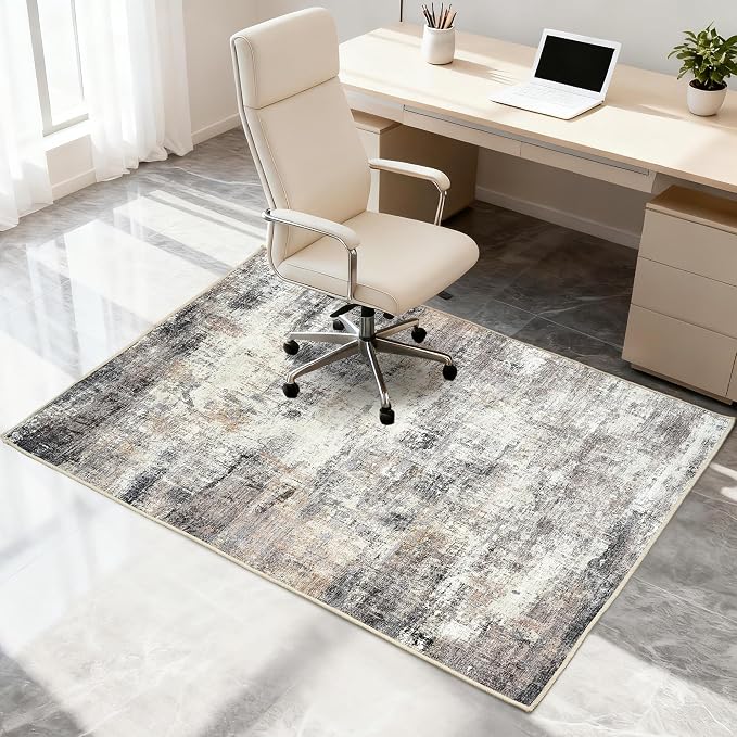 Office Chair Mat for Hardwood Tile Floor, 36"x48"Anti-Slip Under Desk Carpet Protector for Rolling Computer Chair Mat, Machine Washable Office Area Carpet (Chenille,Beige)