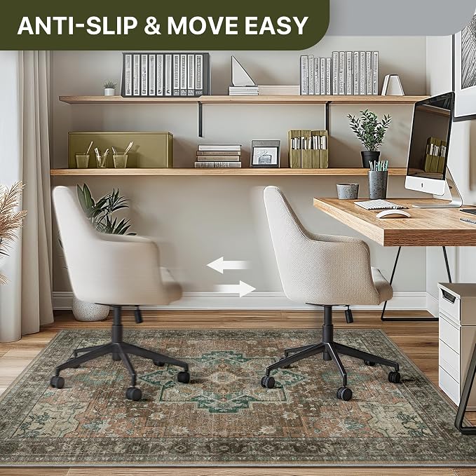 36"x48" Office Chair Mat for Hardwood Tile Floor, Under Desk Carpet Protector for Rolling Computer Chair Mat, Machine Washable Area Rug, Anti-Slip 1/5" Thick Low Pile Thin Vinyl Floor Mat, Rosewood