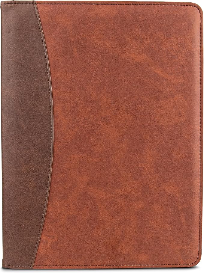 Samsill Two-Tone Padfolio Portfolio Folder, Professional Resume and Document Organizer with 8.5 x 11 Writing Pad, Business Card Pockets and Pen Holder, Faux Leather, Brown/Dark Brown