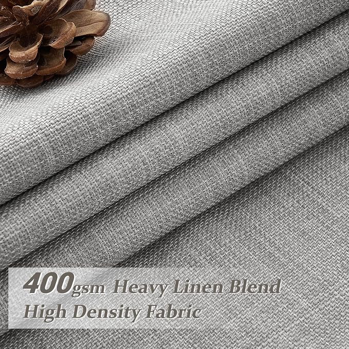Light Grey Linen Dual Layer Curtains 102 Inches Long Panels 2 Set for Office, Blackout Memory Shape Pinch Pleated Thermal Noise Reducing Neutral Windows Curtain & Drapes with Hooks 8-1/2 FT Length
