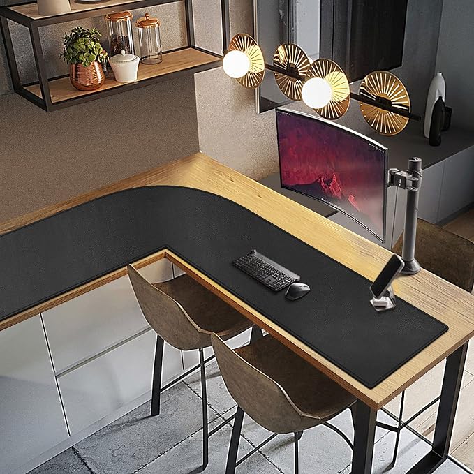 Cacoy 54" x 59" L-Shaped Desk Pad, PU Leather Corner Desk Mat, L Shape Gaming Computer Mouse Pad, Waterproof Office Writing Mat, Corner Mouse Mat for L Shape Computer Desk, Black