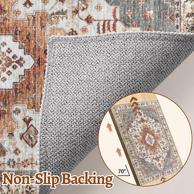 Tangsoo Oriental Hallway Runner Rugs 2.6x12 Washable Runner Rug for Hallways, Non Slip Vintage Soft Low Pile 12ft Long Rug Runner, Indoor Carpet Runners for Living Room Kitchen Bedroom Entryway