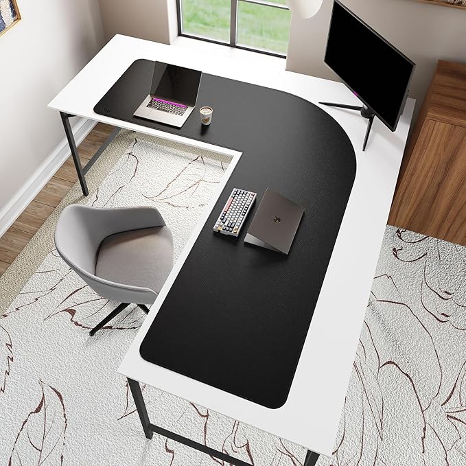 Vyaaa (59"+70.8") x 23.6" L Shaped Leather Desk Pad (Black), Dual-Sided Reversible PU Leather Desk Mat, Extra Large Mouse Pad, Compatible with L Shape Computer Desk for Home or Office