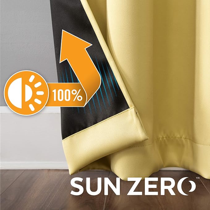 Sun Zero Nordic 2-pack Theater Grade Extreme 100% Blackout Grommet Curtain Panel Pair, 52" x 63", Flax