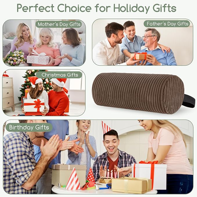 HIGOGOGO Lumbar Roll Lumbar Support Pillow for Office Chairs, Cars, and Gaming Chairs, Back Cushion with Washable Cover & Adjustable Strap to Relieve Back Pain and Improve Posture, 15"x6"x5", Brown