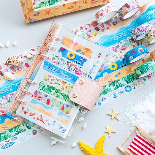 YUBBAEX 10 Rolls Four Seasons Washi Tape Set Beach Ice Cream Masking Decorative Tapes (Summer)