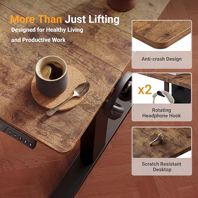YDN Electric Standing Desk, 32x19 Inch, Rustic Brown | 3 Memory Presets, Cable Management, Adjustable Height, Sit Stand, Space-Saving, Computer Workstation, Home Office