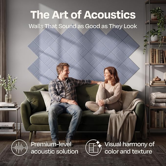 Acoustic Panels 12-Pack Soundproof Wall Panels 12"x12"x0.4" Decorative Sound Dampening for Your Home, Office, Studio, Bedroom & More with Unique GridFrame Carving [Dusky Gray]
