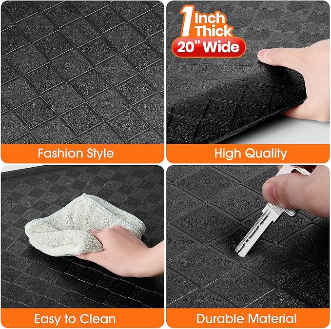 1" Thick Kitchen Mats for Floor, Water Resistant Floor Rug,Black/24" x 20" | Non-slip, Heavy Duty, Anti Fatigue Kitchen Rugs, Standing Desk Mat for Friends, Home, Office, Kitchen