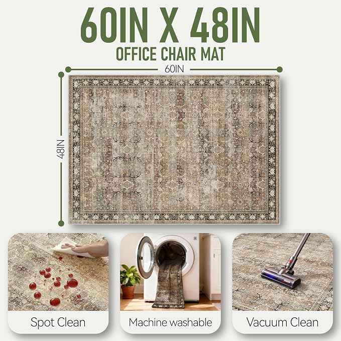 Office Chair Mat for Hardwood Floor, 48"x60" Desk Chair Mat for Home Office, Anti-Slip Under Desk Mat Rug for Rolling Chair,Floor Protector Washable Rugs for Gaming Chairs-Rust