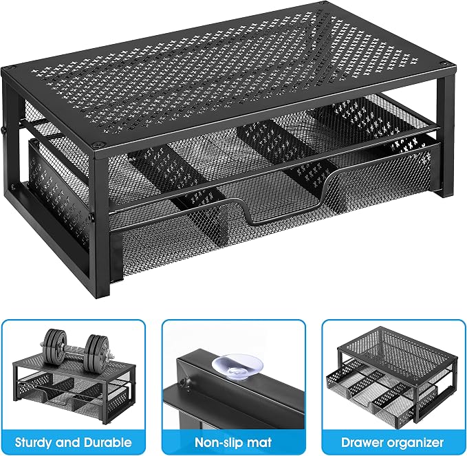 Simple Trending Metal Monitor Stand Riser and Computer Desk Organizer with Drawer for Laptop, Computer, iMac, Black