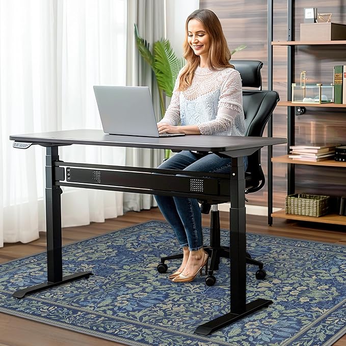48"x72" Office Chair Mat for Hardwood Tile Floor, Under Desk Carpet Protector for Rolling Computer Chair Mat, Machine Washable Area Rug, Anti-Slip 1/5" Thick Low Pile Thin Vinyl Floor Mat, Dark Blue