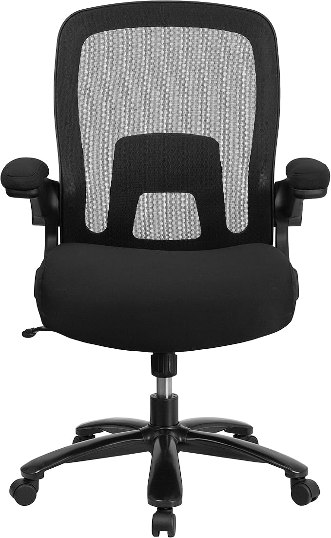 Flash Furniture Big & Tall Mesh Swivel Office Chair, Black | Mesh Back, Lumbar and Back Support, Flip-Up Arms