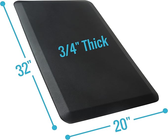 Anti-Fatigue Mat for Standing Desk - Kitchen Mat for Floor, Thick Foam Cushion 3/4" Non-Slip Ergonomic Stain Resistant Mat for Home Office | Large Standing Pad 20 x 32 Inches (Black)