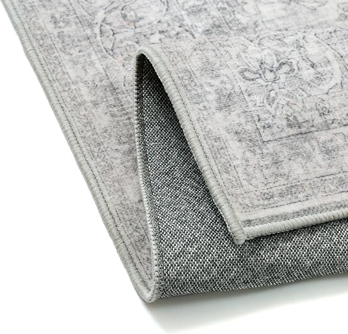 PureCozy Gray Area Rug 5x7 for Living Room Washable Vintage Carpet Low Pile Non Slip Distressed Soft Traditional Retro Oriental Grey Accent Throw Rug Office Kitchen Bedroom Bathroom Dining Room