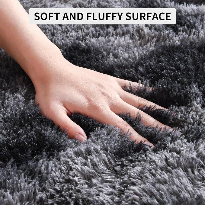 Tepook Fluffy Large Rugs for Living Room, Area Rug 6x9 Carpet for Bedroom, Modern Shaggy Rug for Kids Boys Girls, Plush Indoor Nursery Home Decor Rug with Non-Slip Bottom, Tie-dye Dark Grey