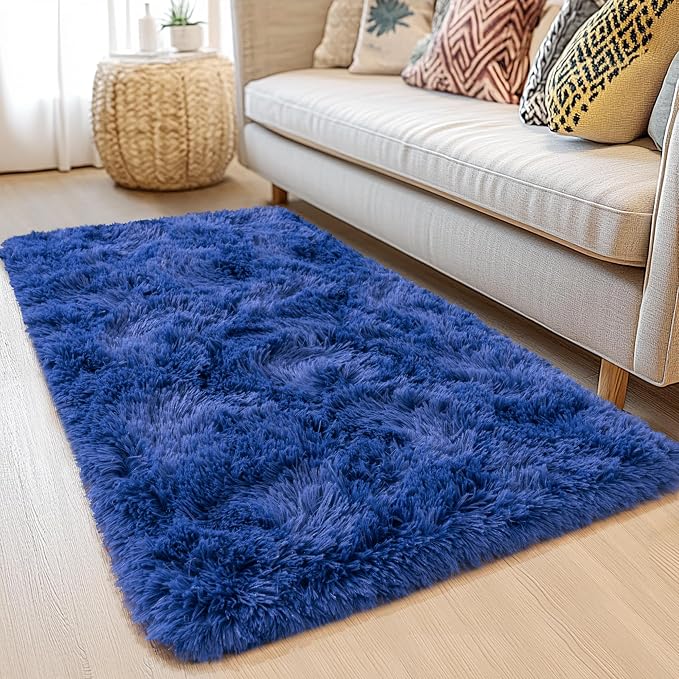 Awaytail Dark Blue Rug 2x3 - Small Rugs for Living Room Height Pile 1.4" Plush - Fuzzy Throw Rugs for Bedroom - Navy Blue