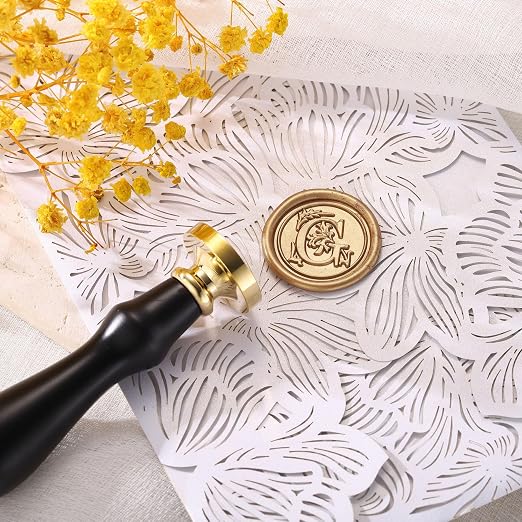Yoption Traditional Initial Alphabet Wax Seal Stamp with 120 Antique Gold Wax Seal Beads Kit for Wedding Engagement Party Invitation Envelope Christmas Gift Wrap - Letter G