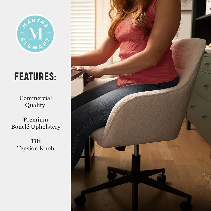 Martha Stewart Rayna Upholstered Office Chair, White | Oil Rubbed Bronze Frame